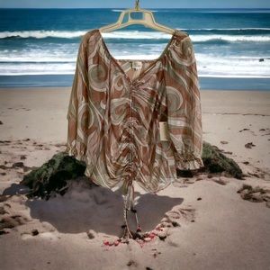 🌞Summer Clearance Ava James Sheer Trendy Summer Crop Top 70”s Ladies Front Tie